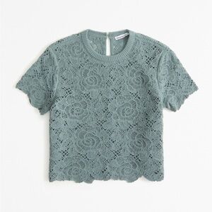 Abercrombie & Fitch Crochet-Style Lacy Tee in Sage